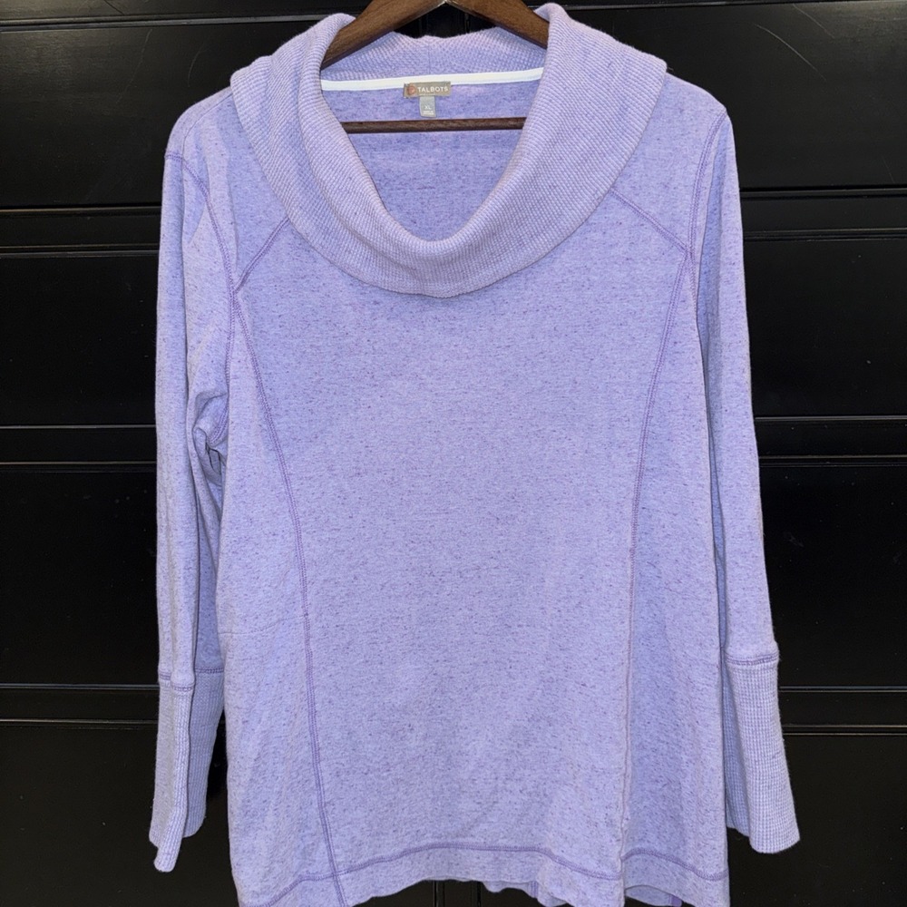 T by Talbots Pullover Sweatshirt Knit Cowlneck Heather Purple XL Cotton